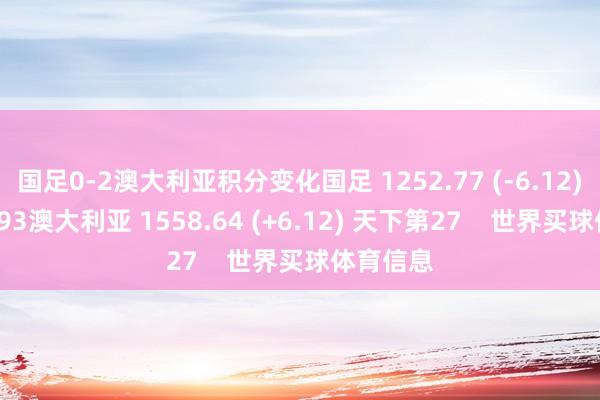 国足0-2澳大利亚积分变化国足 1252.77 (-6.12)  天下第93澳大利亚 1558.64