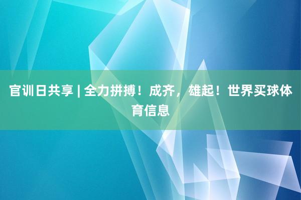 官训日共享 | 全力拼搏！成齐，雄起！世界买球体育信息